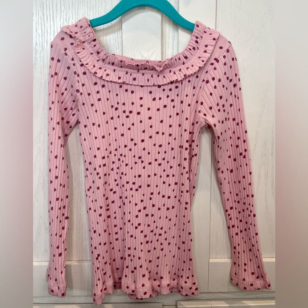 Kate Quinn long sleeve printed blouse with ruffle trim
